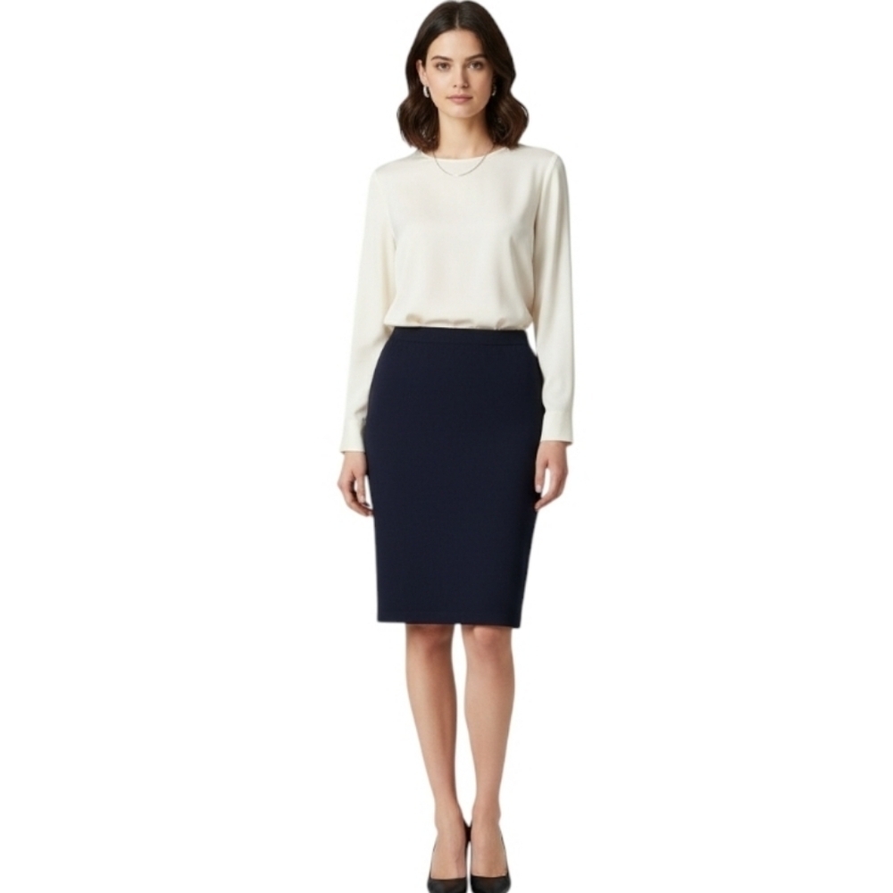 St. John Santana Knit Dark Blue Pencil Skirt
